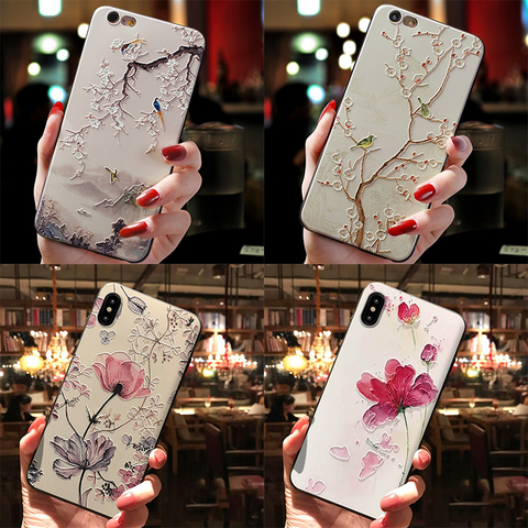 Funda de teléfono en relieve 3D, para iPhone XR XS Max X 10 5 5S SE 2022 6 6S 7 8 Plus 11 12 Pro Max, funda de flores para iPhone 8 Plus ► Foto 1/6