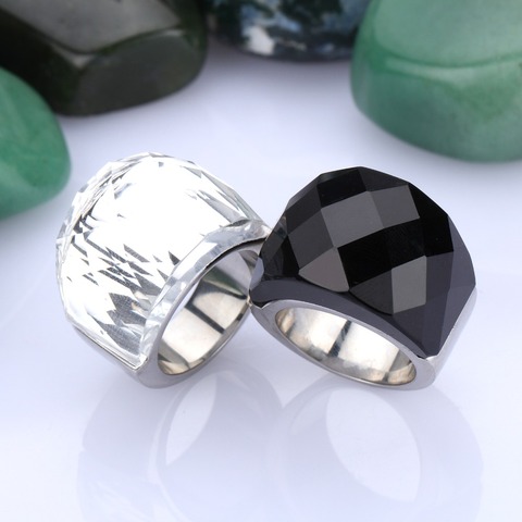 Acero inoxidable negro y blanco marca diseño delicado brillante Gran Piedra de cristal Anillos De Compromiso anillo de moda fiesta joyería para mujeres ► Foto 1/6