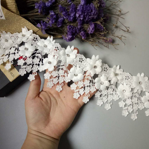 1 yarda blanco 9cm 3D borla de flores cinta para ajuste, cordón tela apliques bordados de artesanía boda Vestido ropa ► Foto 1/6