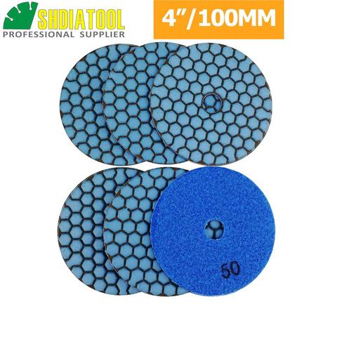 DIATOOL 6pcs Dia 4inch Resin Bond Diamond Flexible Polishing Pads Grit #50 100mm Dry Stone Sanding Disc Granite Marble Ceramic ► Foto 1/4