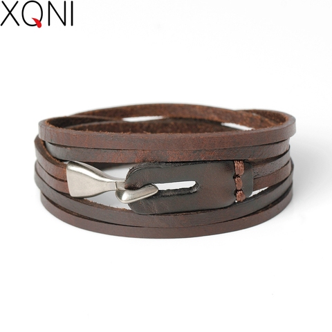 XQNI nueva moda de cuero genuino gancho pulseras para los hombres las mujeres populares venda de caballero valiente encanto pulseras y brazaletes ► Foto 1/5