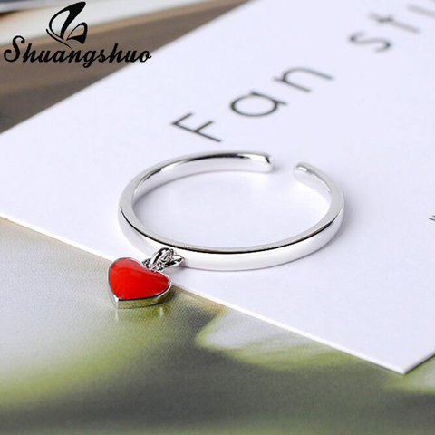 Shuangshuo-Anillo de corazón de estilo coreano para mujer, sortija de corazón rojo para mujer, anillo de corazón, regalos de joyería para boda ► Foto 1/6