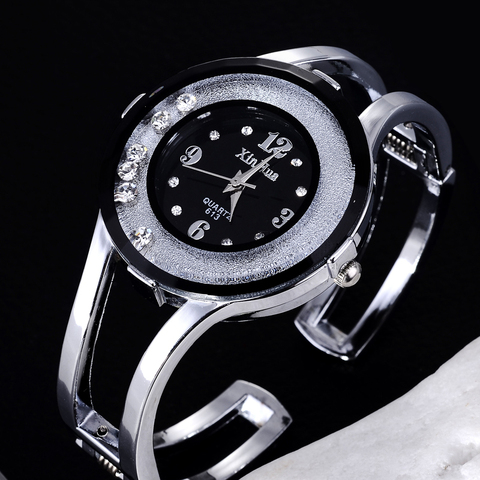 2022 relojes de moda XINHUA para mujer pulsera de acero inoxidable brazalete de diamantes de imitación vestido de fiesta de lujo reloj femenino ► Foto 1/5