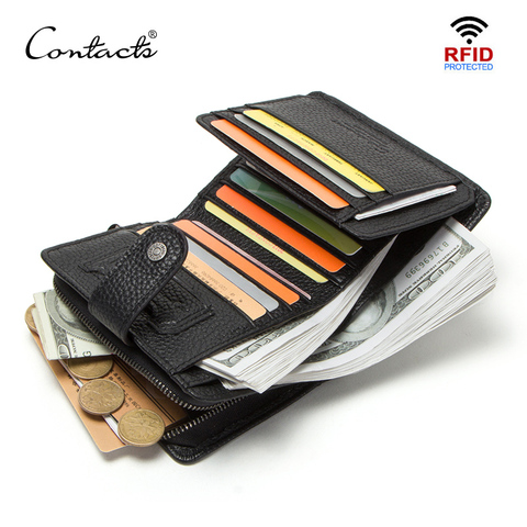 CONTACT'S-cartera 100% de cuero genuino con bloqueo RFID para hombre, billetera corta, monedero, Tarjetero con broche pequeño ► Foto 1/1