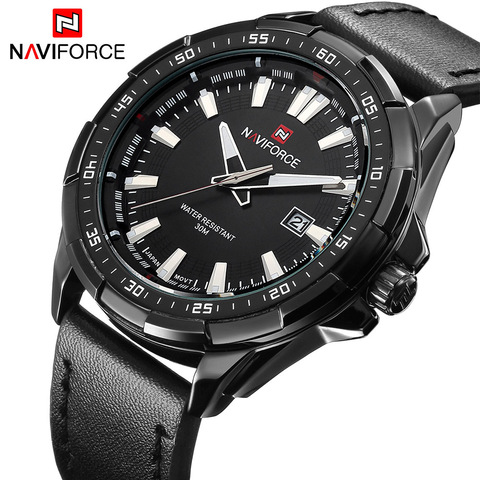 NAVIFORCE-reloj deportivo informal para hombre, cronógrafo de cuarzo con fecha, correa de cuero, militar, Masculino ► Foto 1/6