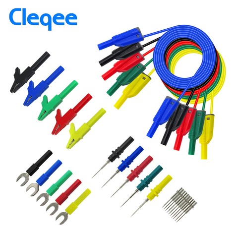 Cleqee-enchufe de plátano DE SEGURIDAD P1050B, 4mm, plomo de silicona apilado para multímetro, clip de cocodrilo, inserto tipo U y Kit de sonda de prueba de perforaciones ► Foto 1/6