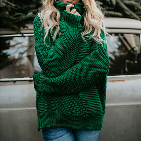 Jersey con cuello de tortuga para mujer, ropa de punto de gran tamaño, Tops verdes, otoño e invierno, 2022 ► Foto 1/6