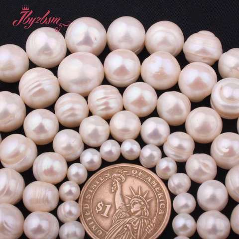 9-10,10-12,11-14mm perlas blancas de agua dulce cuentas de piedra Natural para las mujeres DIY collar pulsera fabricación de joyas 14,5