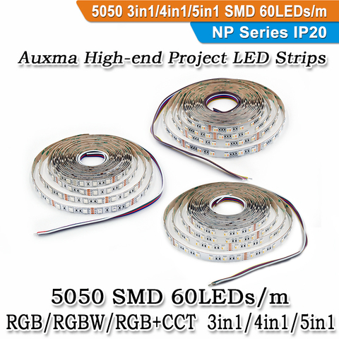 Tira de luces LED para interiores, cinta de luces LED 5050 RGB/RGBW/RGBCCT 5 en 1 CRI80 60LED/m IP20 DC12V/24V 300LED/carrete, 5 metros/carrete, no impermeable para fiesta ► Foto 1/6