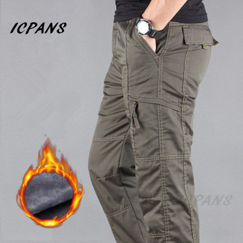 ICPANS de carga pantalones de los hombres de invierno espesar Fleece Multi bolsillo pantalones casuales de los hombres de algodón táctico militar pantalones de talla grande 3XL ► Foto 1/6