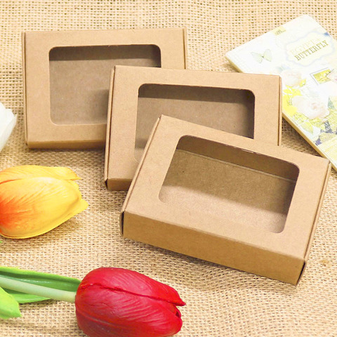 20 piezas caja de papel Kraft en blanco con ventana caja de jabón hecha a mano joyería regalo de galletas caja de dulces decoración para fiesta de boda 85x60x22mm ► Foto 1/6