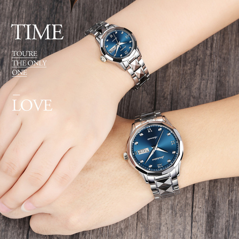 JSDUN-reloj mecánico de lujo para parejas, de acero inoxidable, resistente al agua, automático, oro rosa ► Foto 1/1