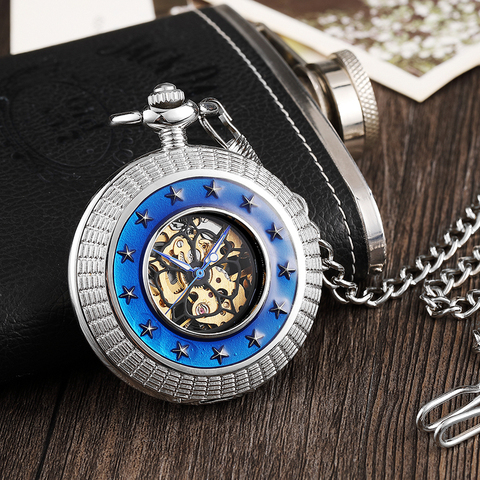 Reloj Mecánico de bolsillo para hombres y mujeres, pulsera con diseño de flor grabada, con estampado de estrella circular Bule ► Foto 1/1