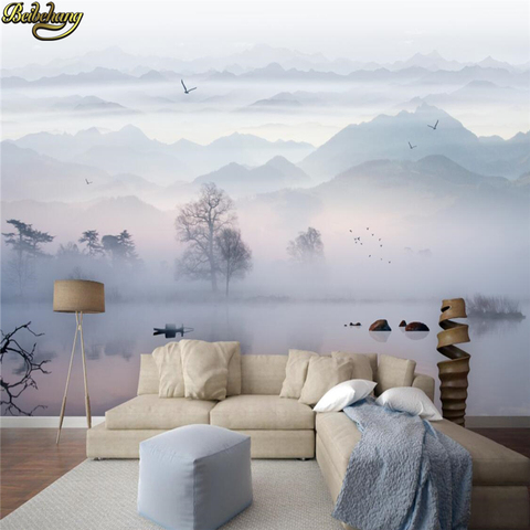 Beibehang de tinta pintura de paisaje niebla mural, fondos de pantalla para la vida habitación decoración 3D rollos de papel de pared ► Foto 1/6