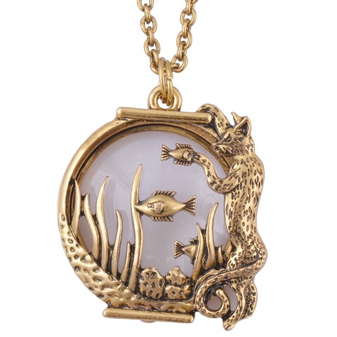 Océano animales estilo lupa de vidrio collar antiguo con colgante de joyería de oro con el imán se cierra y se abre ► Foto 1/3
