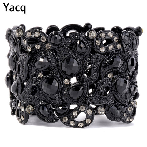 YACQ Stretch pulsera Vintage Flor de cristal de joyería de moda de las mujeres regalos B10 venta al por mayor Dropshipping. exclusivo. Oro Negro de Color plata ► Foto 1/6