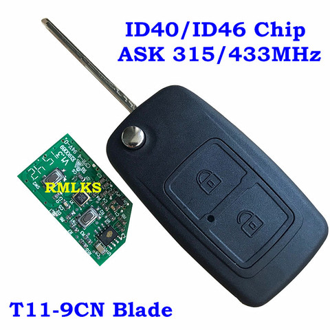 Llave remota Floding de 2 botones, 315MHz, 433MHz, ID40 ID46, Chip sin cortar, hoja de T11-9CN apta para Chery Tiggo, mando a distancia ► Foto 1/5