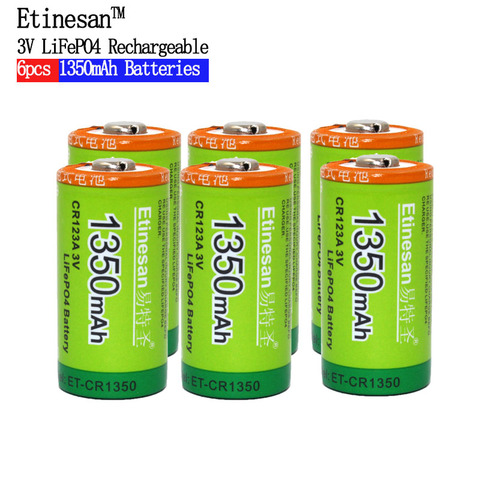 Etinesan, 3V, 1350mAh, CR123A, CR 123A, LiFePo4, batería recargable de Ion de litio con corriente de descarga 10A para linterna de juguete ► Foto 1/6