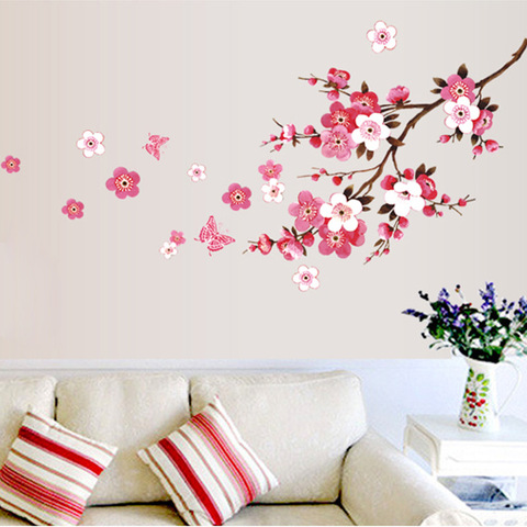 Pegatinas de pared de flores de cerezo, 120x50cm, calcomanías impermeables para pared del dormitorio, póster de murales, 739 decoraciones ► Foto 1/3