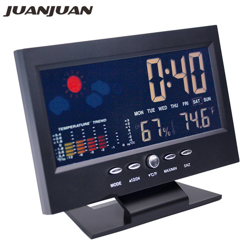 Mini Digital tiempo reloj termómetro higrómetro calendario reloj con pantalla grande retroiluminación activada por voz ► Foto 1/6