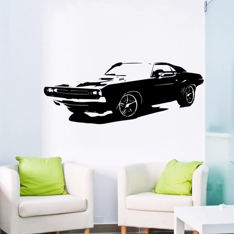 Dodge Challenger-coche de quita y pon supergrande, pegatina de pared del dormitorio, decoración del hogar, vinilo, Y-169 de papel de pared de salón, 57X150cm ► Foto 1/1