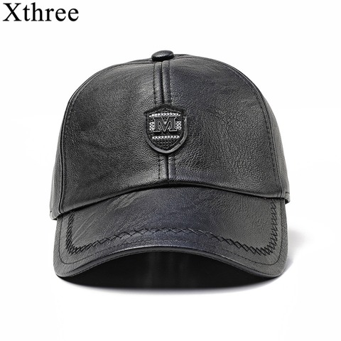 Xthree nuevo invierno gorra de béisbol de cuero snap back hat para hombres gorra de béisbol casual invierno papá sombrero ► Foto 1/6