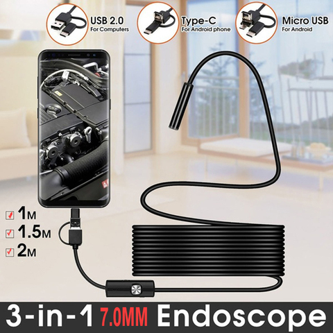 Mini cámara endoscópica USB tipo C, 7mm, 2m, 1m, 1,5 m, Cable duro Flexible, cámara de inspección por boroscopio de serpiente para teléfono inteligente Android y PC ► Foto 1/6