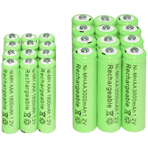 2/6/12/16/20/24/30 Uds AAA 1800mAh AA 3000mAh 1,2 v recargable Ni-MH baterías verde ► Foto 1/6