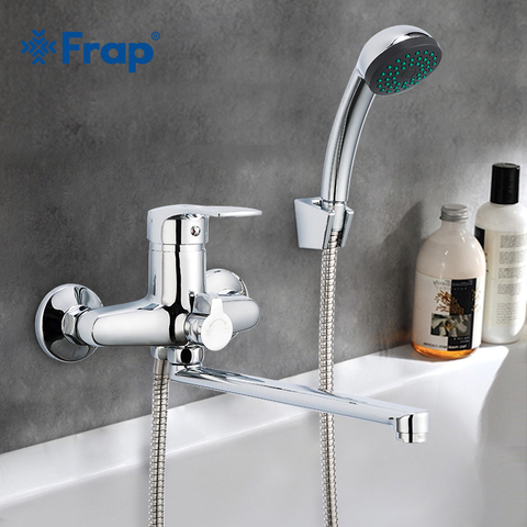 Frap 1set 30cm tubo de salida de plata grifo de ducha de baño set Zinc cuerpo de aleación ducha cabeza grifo de baño grifo de bañera cromado F22701-B ► Foto 1/6