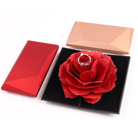 Caja plegable de anillo de rosa para mujer, estuche de almacenamiento creativo de joyas, regalo para anillos, regalo de San Valentín, boda, propuesta de flores ► Foto 1/6
