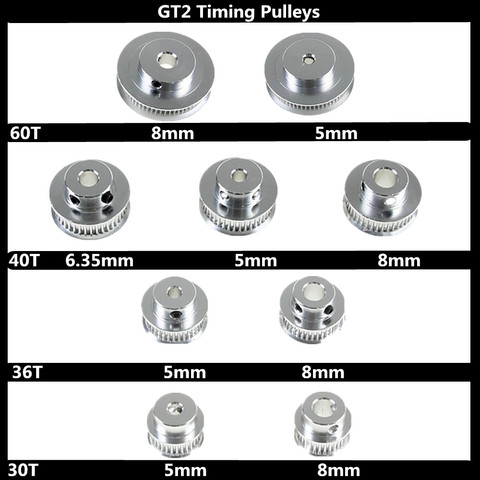 3D piezas de la impresora GT2 momento poleas 30 36 40 60 diente 2GT piezas de rueda de diámetro 5mm 8mm de aluminio dientes ancho 6mm 10mm ► Foto 1/6
