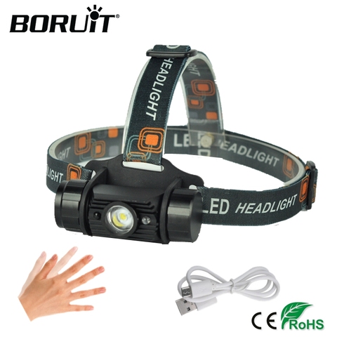 BORUiT 3 W Mini Sensor de infrarrojos linterna de USB recargable Camping linterna de caza linterna de cabeza por batería 18650 ► Foto 1/6