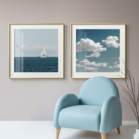 Azul Nórdico del cielo faro nubes pintura de pósteres impresos HD moderna paisaje pared imágenes artísticas para sala de estar dormitorio ► Foto 1/6