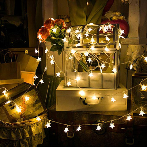 Guirnaldas de luces LED alimentadas por batería 3AA, tema en forma de estrella, Navidad, vacaciones, boda, decoración, fiesta, iluminación, 10M, 80LED ► Foto 1/6