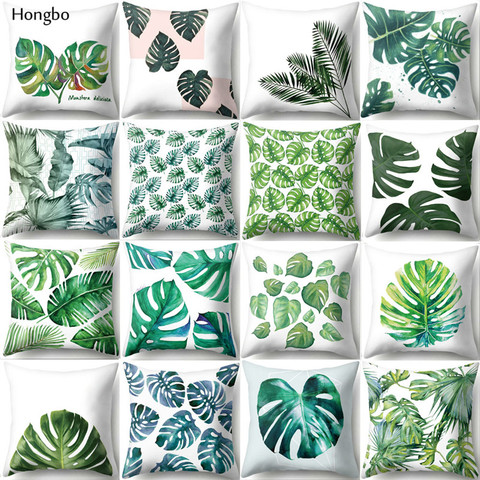 Hongbo-funda de cojín de poliéster con plantas tropicales, funda de almohada decorativa, funda de almohada para decoración de hogar, sofá ► Foto 1/6