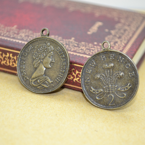 8 Uds. Colgantes de monedas de bronce antiguo, colgante redondo de metal, fabricación de joyas, 28x24mm, J414 ► Foto 1/2