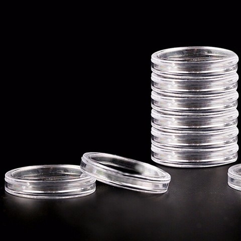 10 Uds 18/27/30/32/35/40mm fundas para monedas cápsulas titular de plástico transparente caja almacenamiento redonda ► Foto 1/6