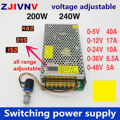 Fuente de alimentación conmutada Digital, 200w, 240w, smps, voltaje ajustable de CC, 0-5v, 12v, 24v, 36v, 48v, entrada de 110v, 220v, CA/CC ► Foto 1/1