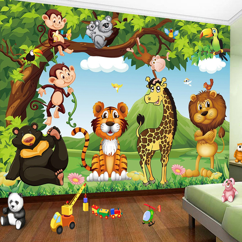 Papel tapiz de foto 3D personalizado para habitación de niños, póster de tigre y león de dibujos animados para habitación de niños, Mural de papel pintado para decoración ► Foto 1/6