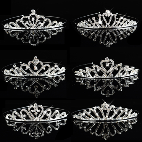 Tiara de princesa con diamantes de imitación para boda, diadema de Color plateado para niña, accesorios de fiesta, corona nupcial, regalo de joyería para el cabello ► Foto 1/6