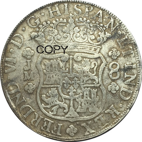 Peru Ferdinand VI 8 Reales 1755 LM JM 90% copia de plata monedas ► Foto 1/2