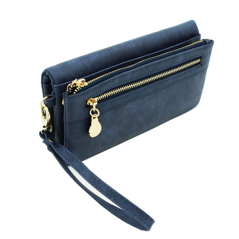 Alta capacidad moda mujeres carteras larga Dull polaco PU Cartera de cuero femenino embrague doble cremallera monedero Ladies Wristlet ► Foto 1/6