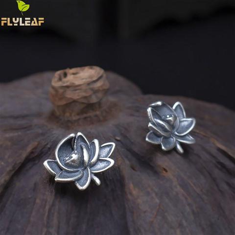 Flyleaf-pendientes de flor de loto para mujer, joyería Plata de Ley 925 auténtica, estilo chino, Vintage, joyería fina ► Foto 1/5