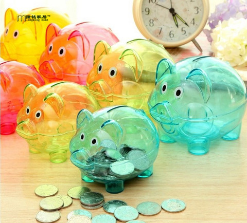 Caja de plástico transparente para ahorro de dinero, alcancía de monedas con dibujos animados en forma de cerdo LF 062, 1 unidad ► Foto 1/6