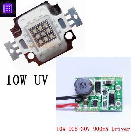 Luz led ultravioleta de 10W, 365nm, 375nm, 385nm, 395nm, 410nm, 420nm, lámpara led de potencia alta, luz + controlador no impermeable de 10w, 900mA ► Foto 1/6