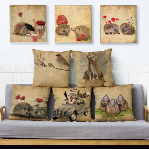 Vintage de dibujos animados lindo cojín para sofá impreso coche Animal de tiro almohada decoración funda de almohada 45x45cm ► Foto 1/6