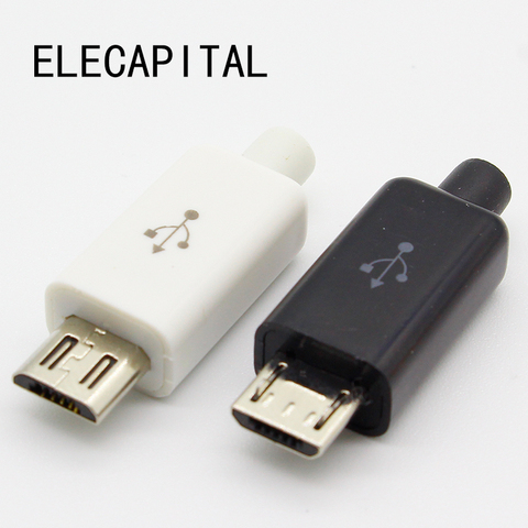 Envío gratis 10 piezas Micro USB 5PIN tipo de soldadura macho conectores cargador 5 P USB cola de carga enchufe 4 in 1 blanco negro ► Foto 1/5