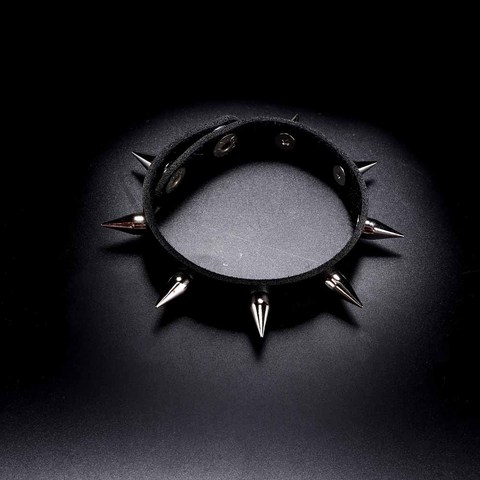 2022 nuevo Unisex mujer Punk negro pulsera de plata del remache del punto del Cono negro Cuff muñequera ajustable ► Foto 1/6