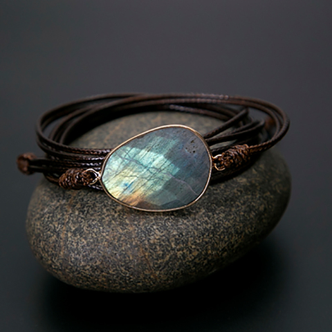 Brazalete con piedras naturales Labradorite, pulsera larga de Amistad Bohemia, pulsera étnica única hecha a mano, envío directo ► Foto 1/6