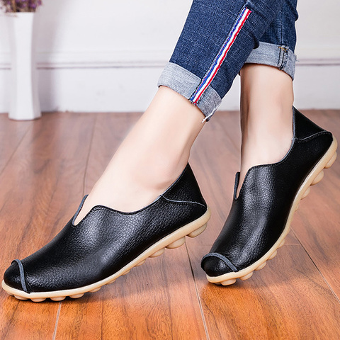 Zapatos náuticos de piel auténtica para mujer, calzado plano suave y resistente, para primavera, talla grande 4,5 a 10,5 ► Foto 1/6